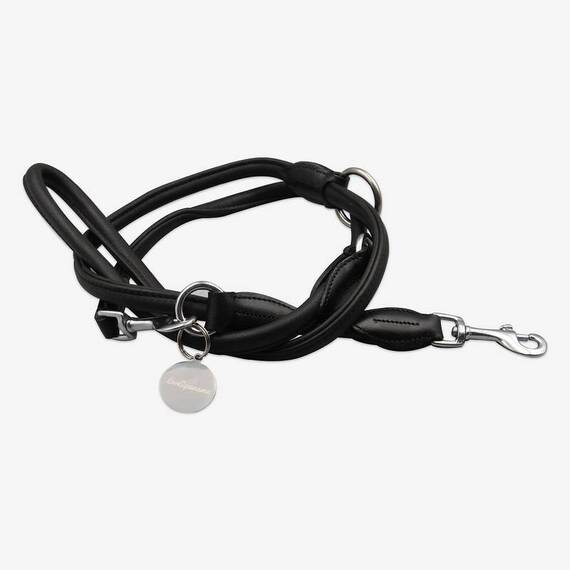 Verstellbare Hundeleine aus Rindsleder CONNECTOR rundgenäht • pure black