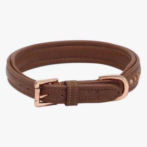 Gepolstertes Lederhalsband DIAMONDS • cinnamon