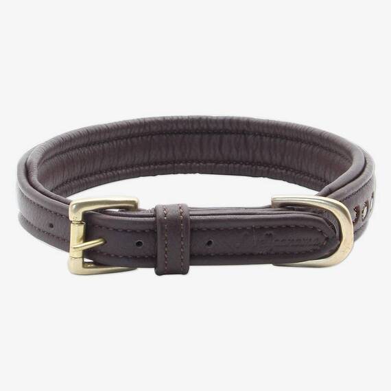 Gepolstertes Lederhalsband DIAMONDS • coffee
