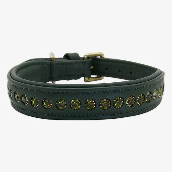 Gepolstertes Lederhalsband DIAMONDS • forest green