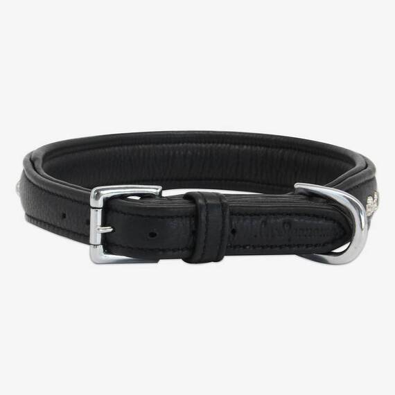 Gepolstertes Lederhalsband DIAMONDS • pure black