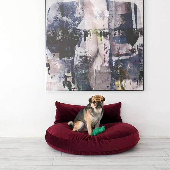 Luxus Hundebett PRADO OXFORD mit geflochtenem Rahmen von Laboni • weinrot