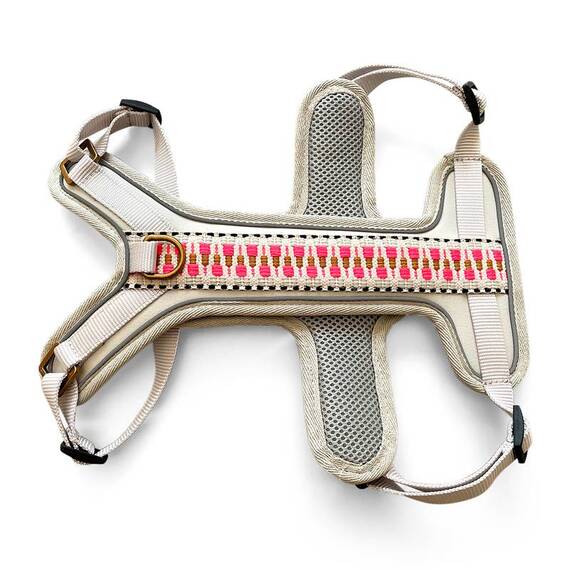Hundegeschirr gepolstert mit Griff, Brustring und Reflektoren • pink