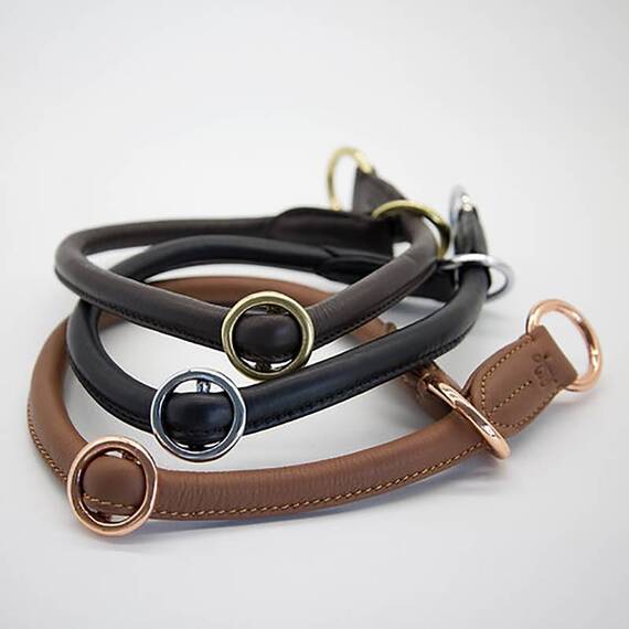 Zugstopp-Halsband aus Leder Student • coffee