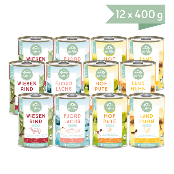 naftie Bio Hundefutter Nassfutter Mischpaket "weniger Fleisch"