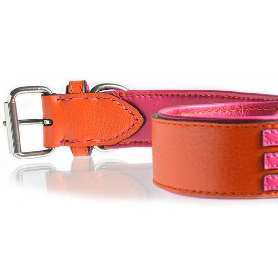 Personalisiertes Halsband aus Leder orange, Schriftfarbe frei wählbar