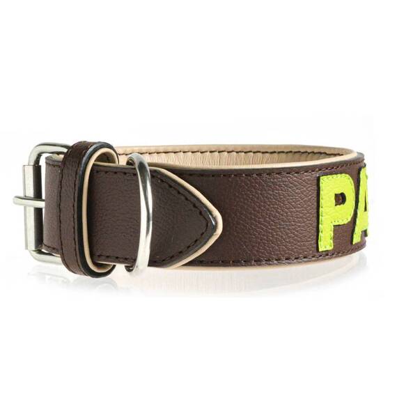 Personalisiertes Halsband aus Leder dunkelbraun, Schriftfarbe frei wählbar