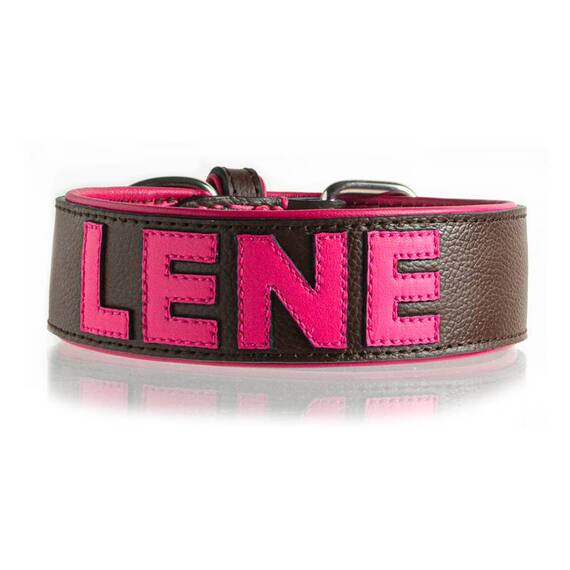 Personalisiertes Halsband aus Leder dunkelbraun, Schriftfarbe frei wählbar