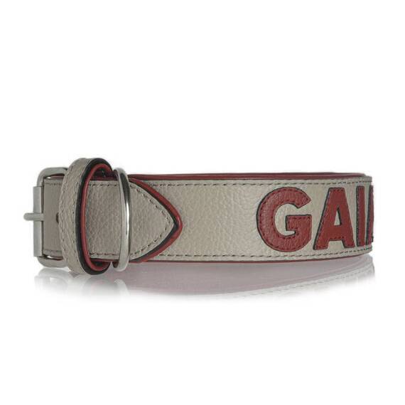 Personalisiertes Halsband aus Leder grau, Schriftfarbe frei wählbar