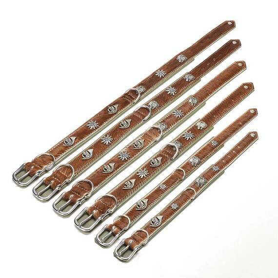 Gepolstertes Halsband mit Kuhfell und Leine BAVARIA • Set