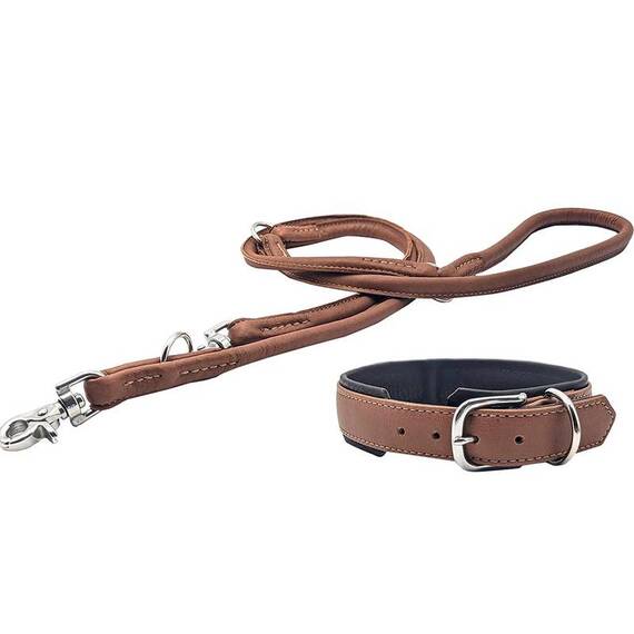 Leder Hundeleine rundgenäht AMICI Cognac • 2m • dreifach verstellbar