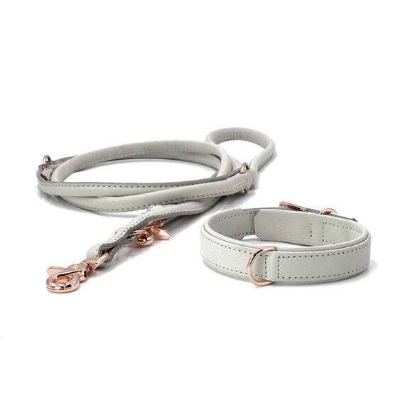 Leder Hundeleine rundgenäht AMICI Hellgrau • 2m • dreifach verstellbar