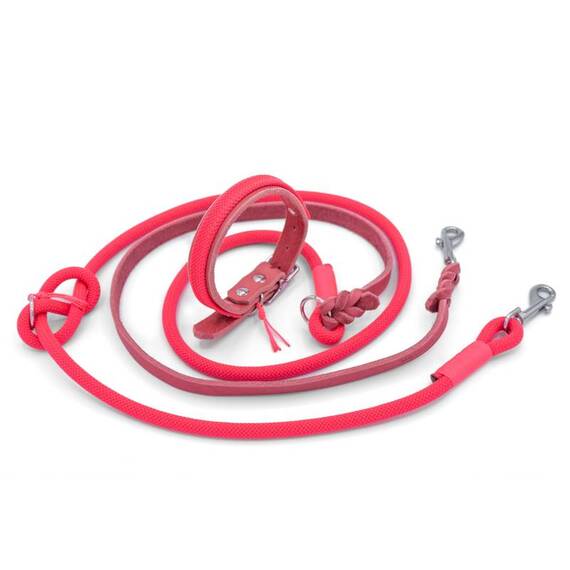 Verstellbare Leine THINK PINK aus Leder und Kletterseil, Solo oder im Set