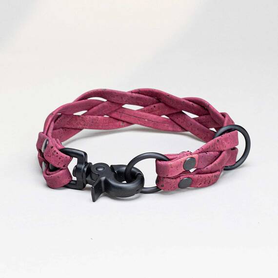 Hundehalsband aus Korkleder geflochten • vegan • Pedro magenta