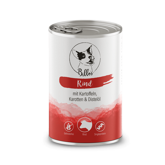 Nassfutter für Hunde • Rind mit Kartoffel, Karotten + Distelöl • Billo's