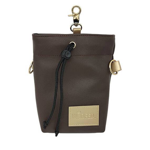 Leckerlibeutel Kunstleder dunkelbraun mit Umhängegurt • BROWN & GOLD