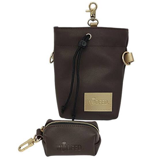 Leckerlibeutel Kunstleder dunkelbraun mit Umhängegurt • BROWN & GOLD