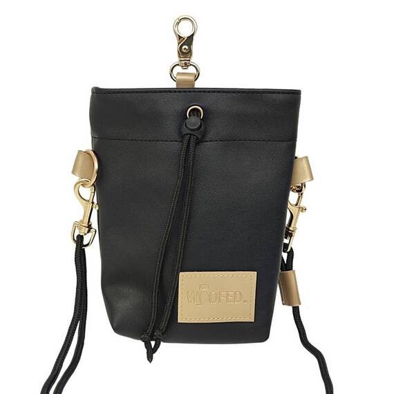 Leckerlibeutel Kunstleder schwarz mit Umhängegurt • BLACK & GOLD