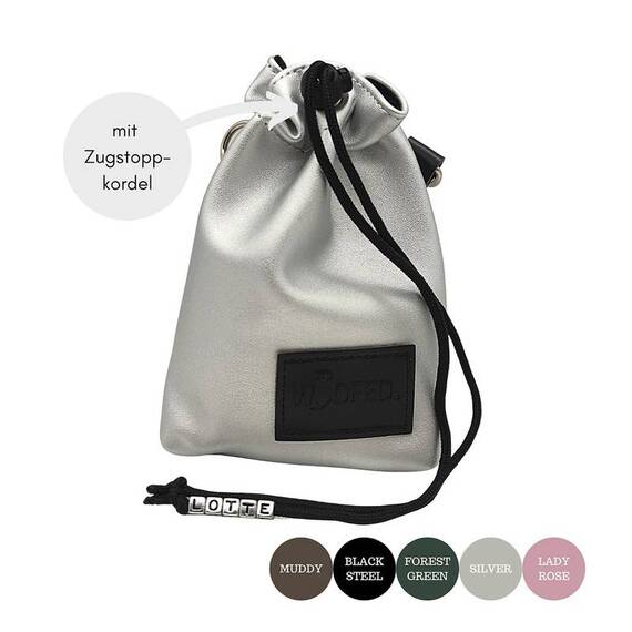 Leckerlibeutel Kunstleder silber mit Umhängegurt • SILVER