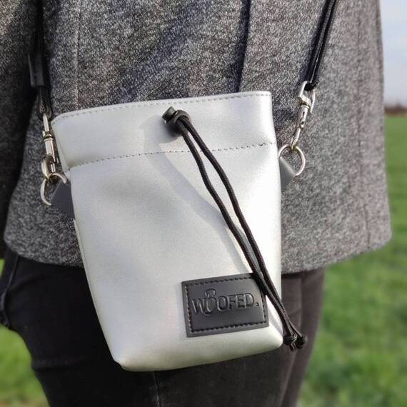 Leckerlibeutel Kunstleder silber mit Umhängegurt • SILVER