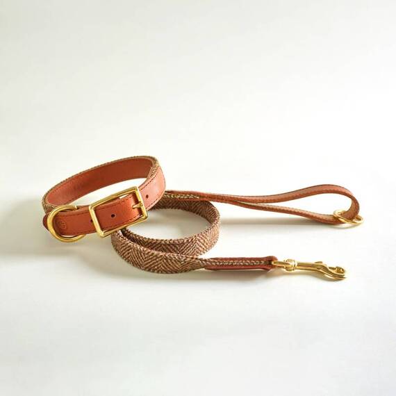 Hundeleine Tweed braun "Beech" mit Leder-Griffschlaufe