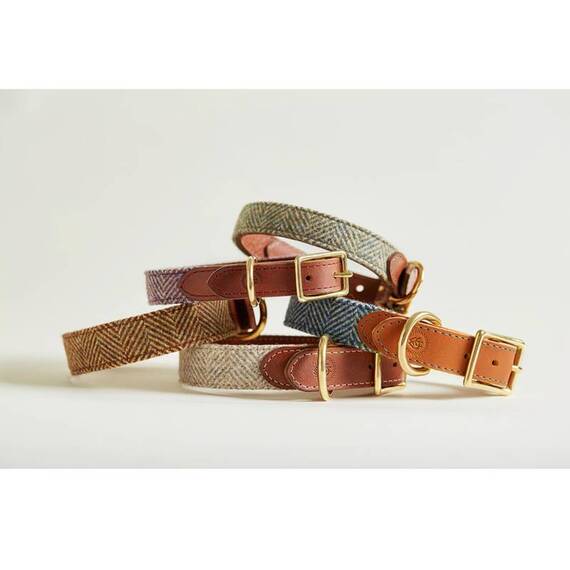 Hundehalsband Leder & Tweed graubraun "Stone"