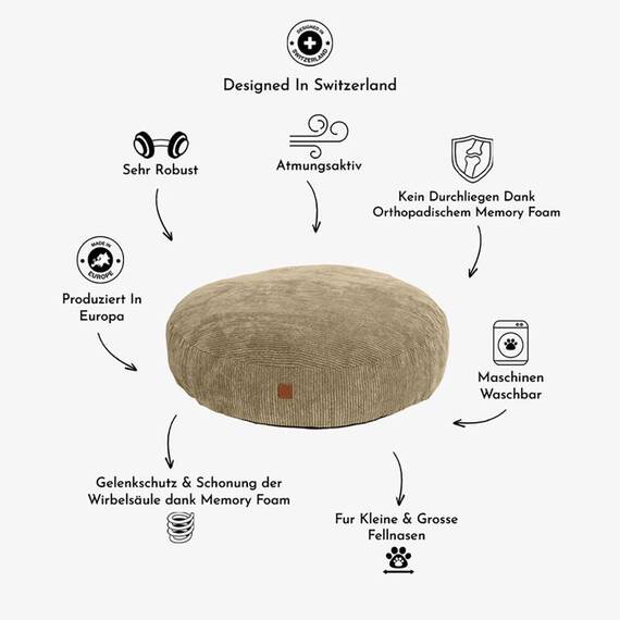 Rundes Hundekissen Cord hellbraun • Roi Khaki