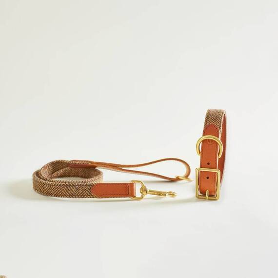 Hundeleine Tweed braun "Beech" mit Leder-Griffschlaufe