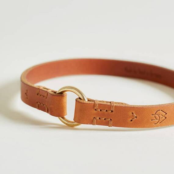 Exklusives Markenhalsband aus Leder • cognac