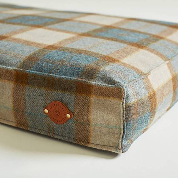 Hundekissen Karo-Tweed "Kingfisher" • reine Wolle