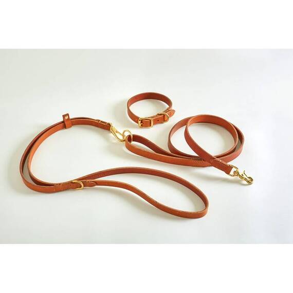 Premium Umhänge-Hundeleine aus Leder "Body Cognac" • Handarbeit
