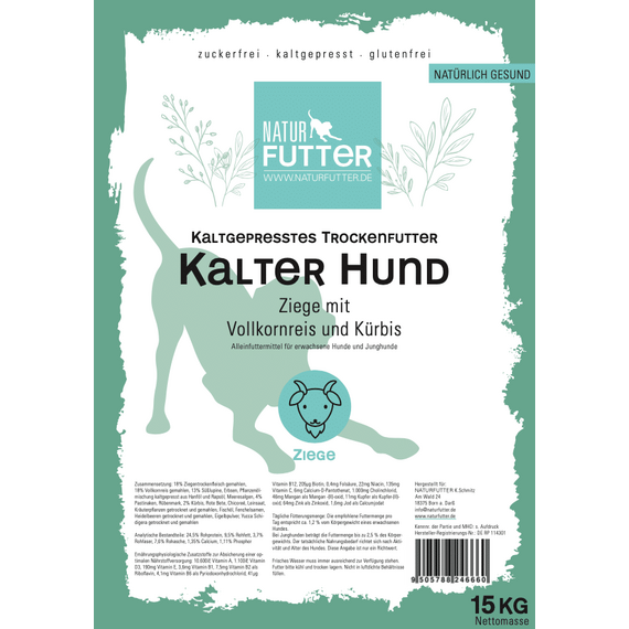 Kalter Hund ZIEGE & VOLLKORNREIS & KÜRBIS • kaltgepresstes Monoprotein Trockenfutter
