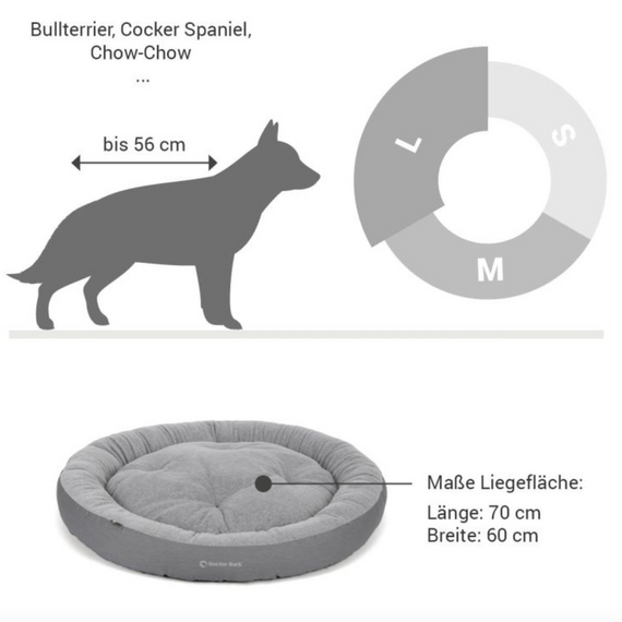 Anti-Stress Hundebett, waschbar 60 Grad • Hundenest hellgrau