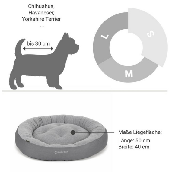 Anti-Stress Hundebett, waschbar 60 Grad • Hundenest hellgrau