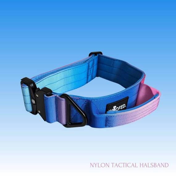 Breites Tactical Halsband mit Griff • gepolstert • Pink Blue Sky
