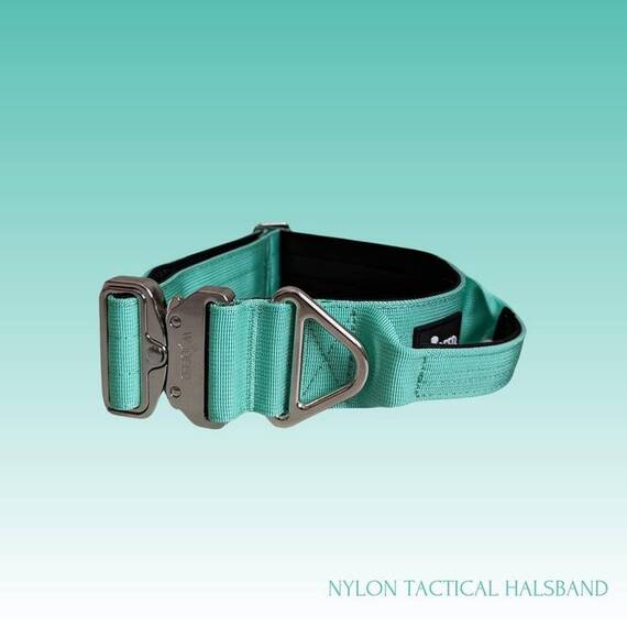 Breites Tactical Halsband mit Griff • gepolstert • Seafoam
