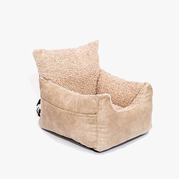 Auto-Hundebett für kleine Hunde • Teddyfell + Kunstleder • Harry beige