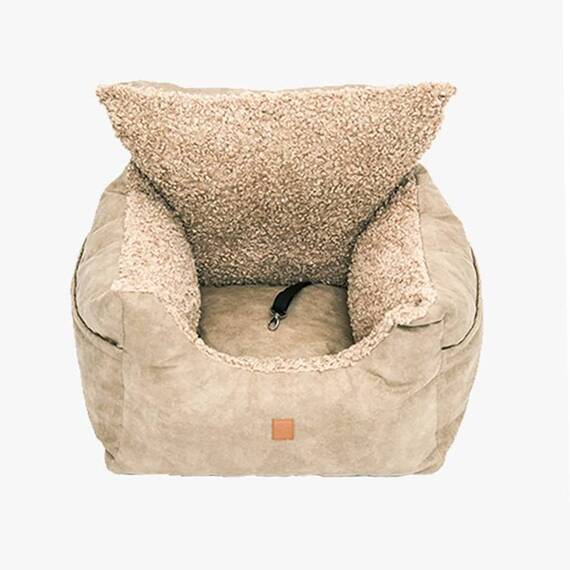 Auto-Hundebett für kleine Hunde • Teddyfell + Kunstleder • Harry beige