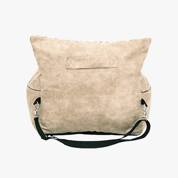Auto-Hundebett für kleine Hunde • Teddyfell + Kunstleder • Harry beige