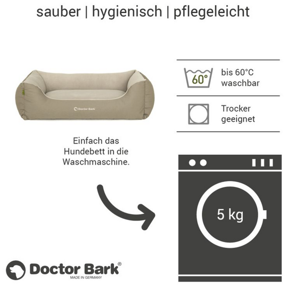 Hundebett beige • waschbar bei 60 Grad • Doctor Bark Green Label