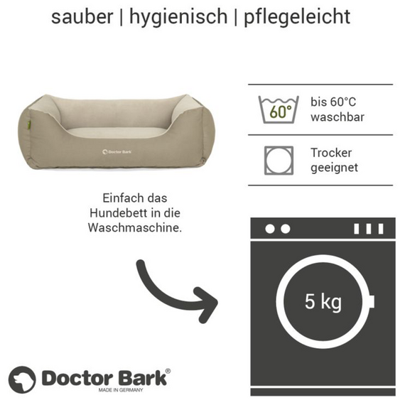 Hundebett beige • waschbar bei 60 Grad • Doctor Bark Green Label