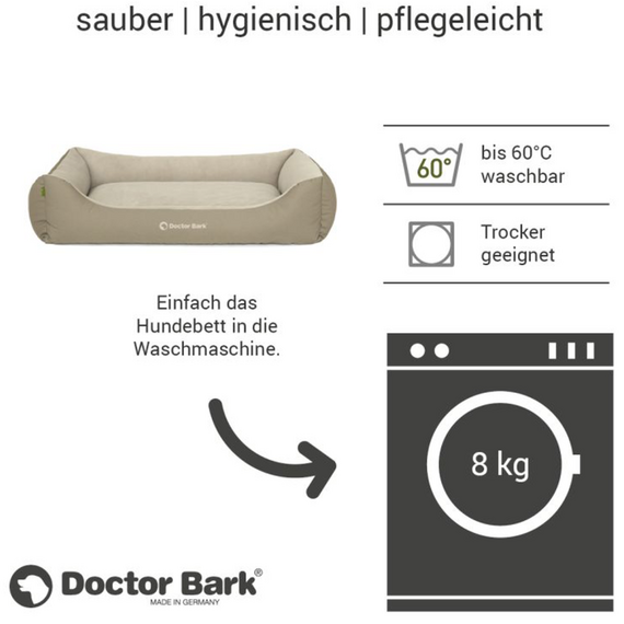 Hundebett beige • waschbar bei 60 Grad • Doctor Bark Green Label
