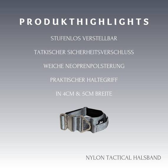 Breites Tactical Halsband mit Griff • gepolstert • Silver Grey