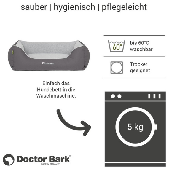 Hundebett hellgrau • waschbar bei 60 Grad • Doctor Bark Green Label