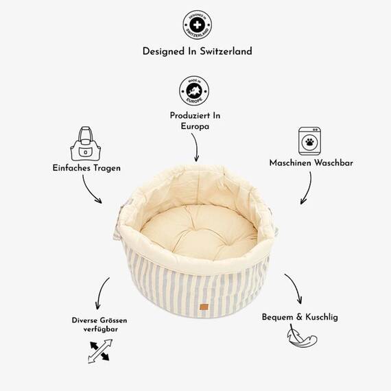 Hundekörbchen mit umklappbarem Rand, Baumwolle • Louis Stripes beige