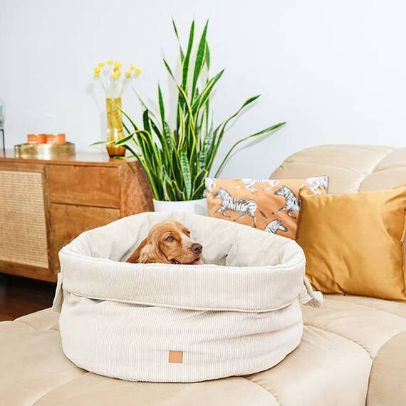 Hundekörbchen mit umklappbarem Rand, Baumwolle • Louis Flowers crème