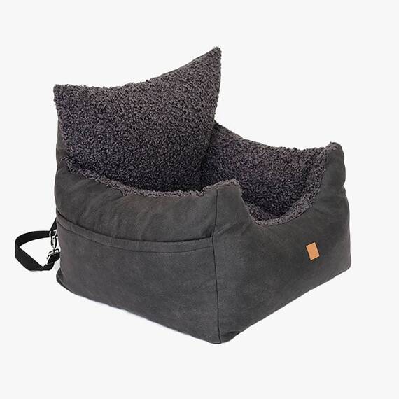 Auto-Hundebett für kleine Hunde • Teddyfell + Kunstleder • Harry schwarz