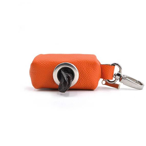 Kotbeutelspender aus Leder ‘Zamperl' orange