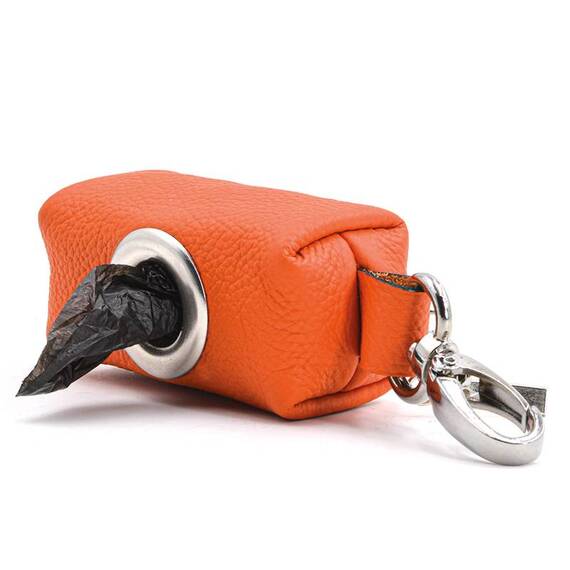 Kotbeutelspender aus Leder ‘Zamperl' orange
