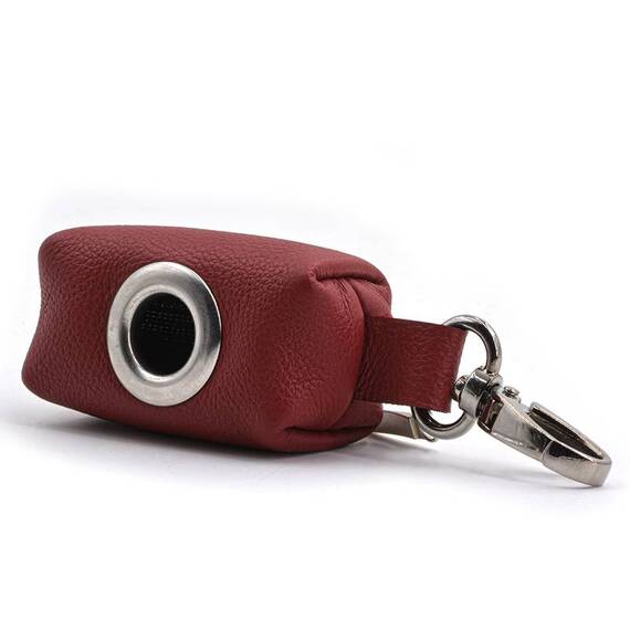 Kotbeutelspender aus Leder ‘Zamperl' rubinrot